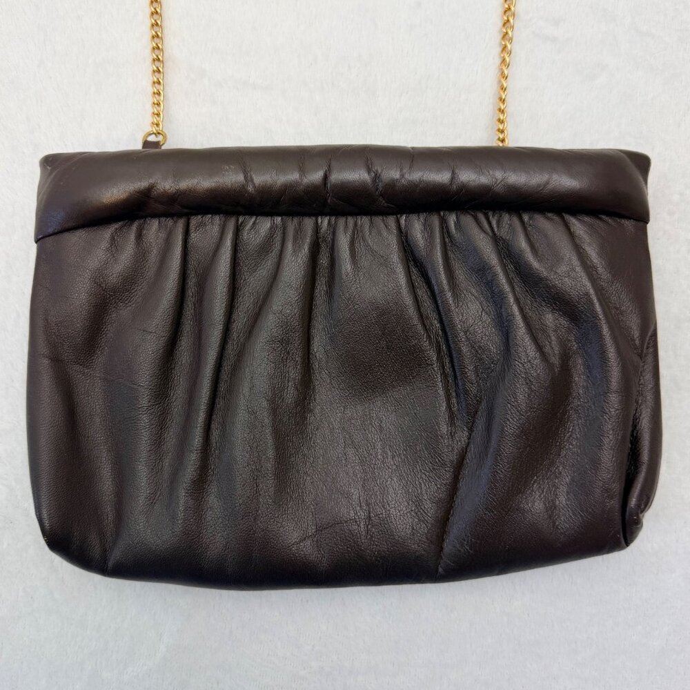 Vintage Ande Women Clamshell Purse w/Shoulder Chain 10" x 7 " Brown - Picture 3 of 8